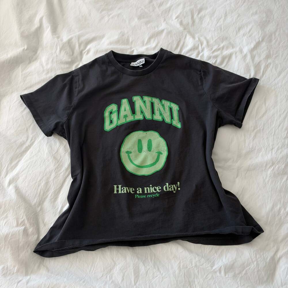 GANNI Smiley Cotton Jersey T-Shirt Black Green